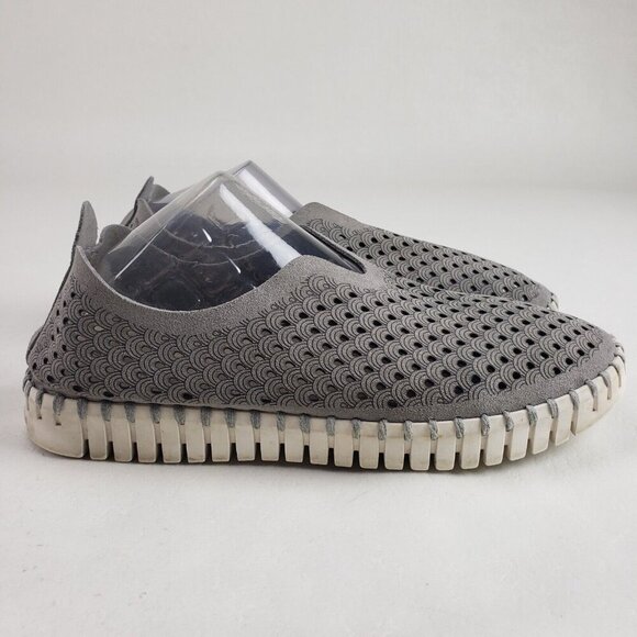 Ilse Jacobsen Tulip Slip On Flat Womens 7.5-8 38 Gray Leather Perforated Shoe - Picture 2 of 11